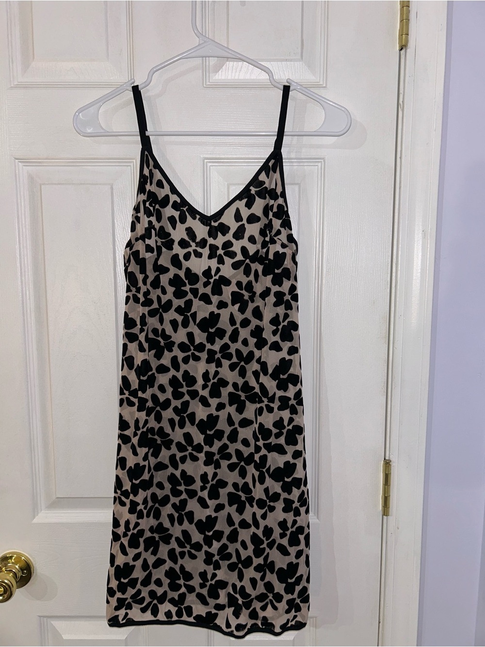 Victoria Secret Beige and Black Floral Velvet Cheetah Slip Dress- Medium